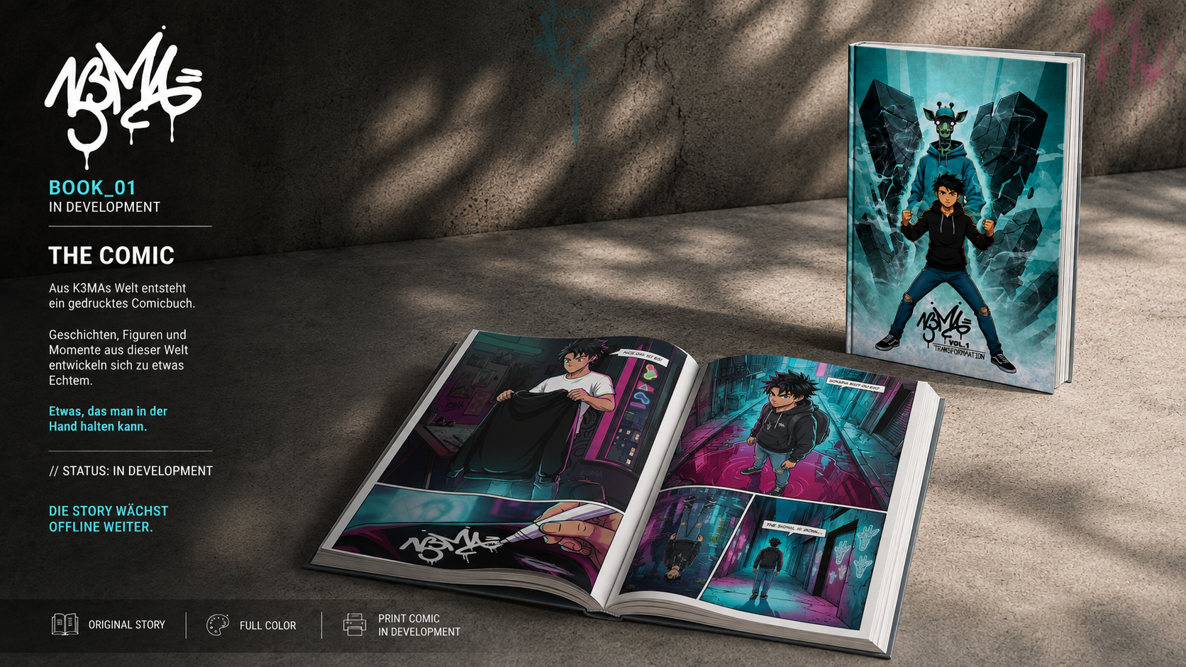 K3MA BOOK_01 – Comicbuch Mockup, Vol. 1 Transformation
